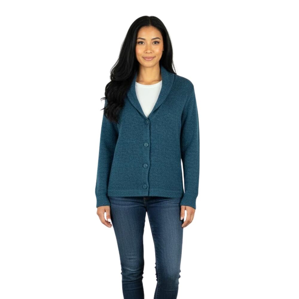 100% Alpaca Cardigan Dark Teal Blue M Peru Cozycore Soft Button Front Turquoise